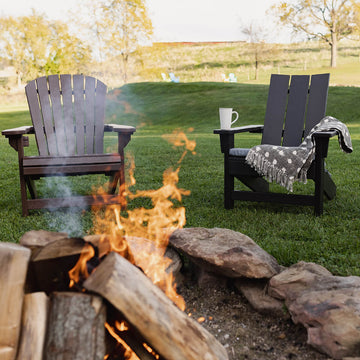 Adirondack chairs around a fire pit