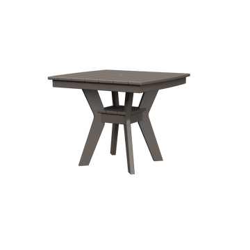 A square outdoor table with visible wood grain, likely made from a synthetic material like plastic or resin.