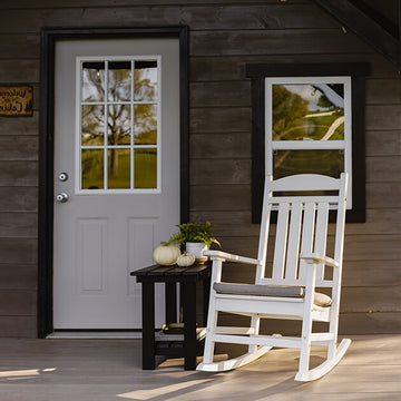 rocking chair and side table on porch
